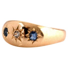 Antique Victorian Sapphire Diamond 18 Carat Gold Gypsy Star Ring