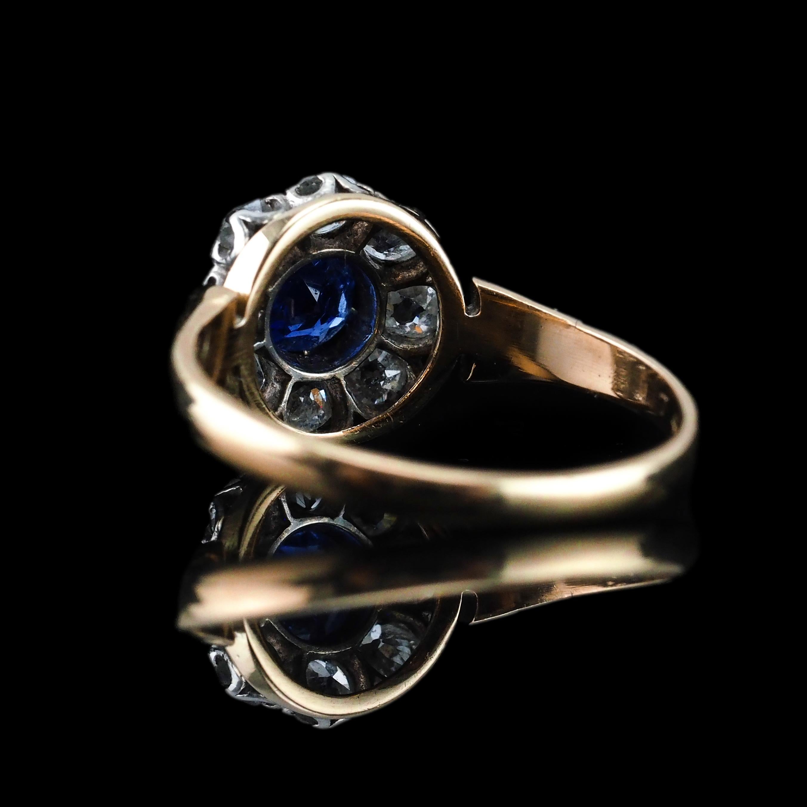 Antique Victorian Sapphire & Diamond 18K Gold Cluster Ring - c.1900 5