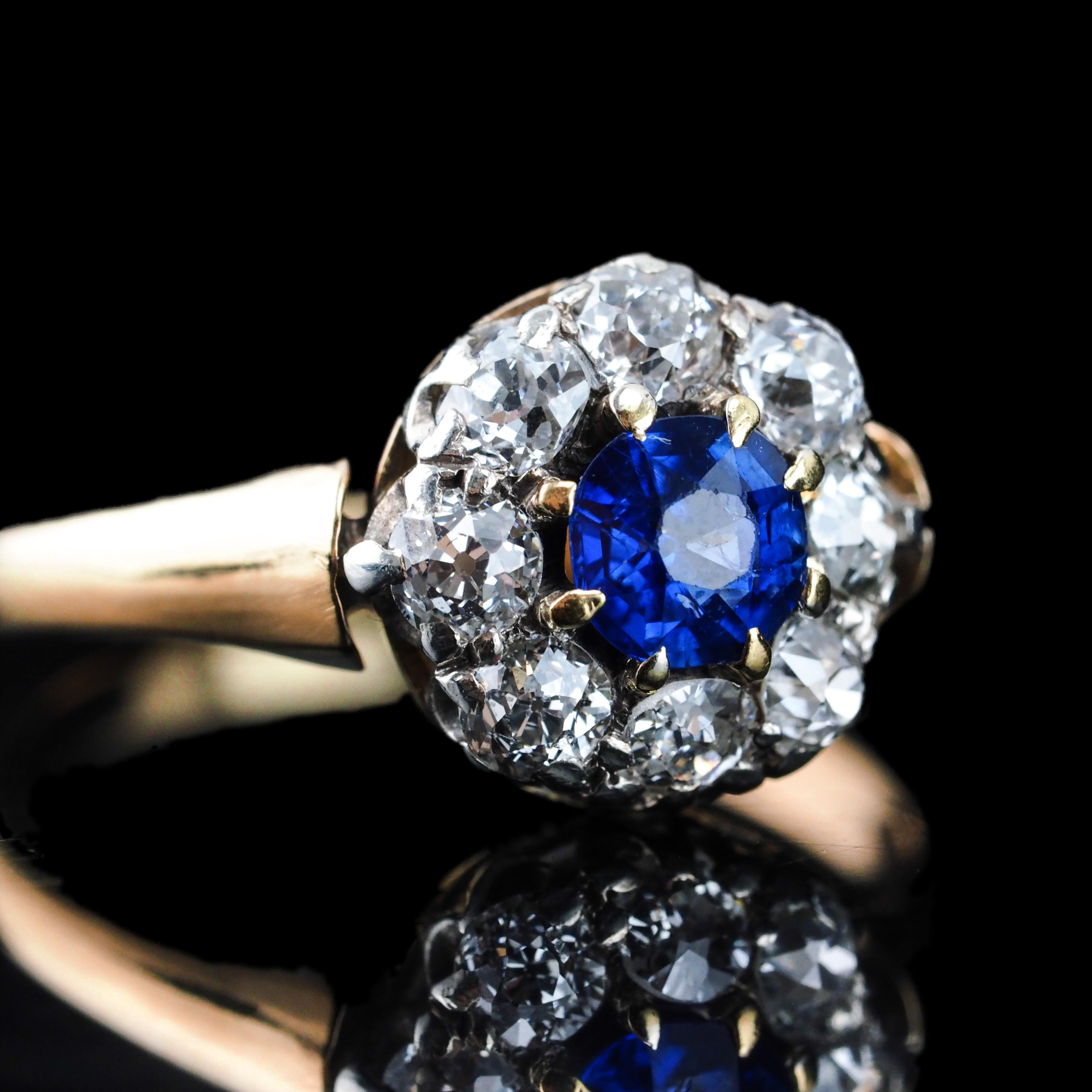 Antique Victorian Sapphire & Diamond 18K Gold Cluster Ring - c.1900 6