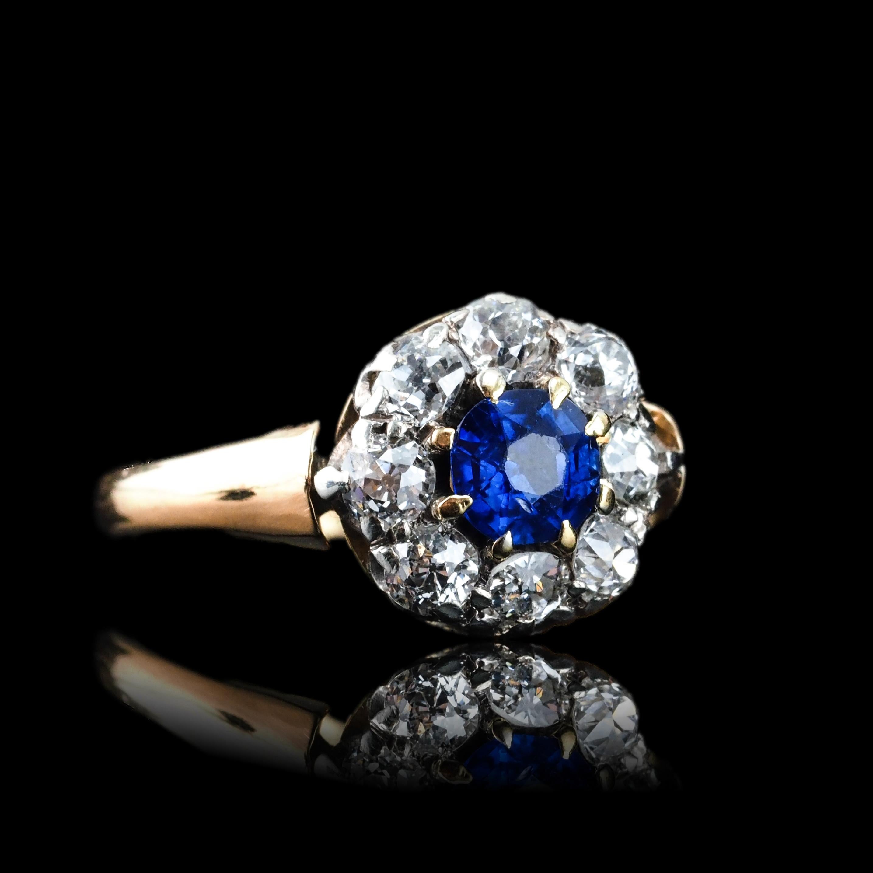 Antique Victorian Sapphire & Diamond 18K Gold Cluster Ring - c.1900 7