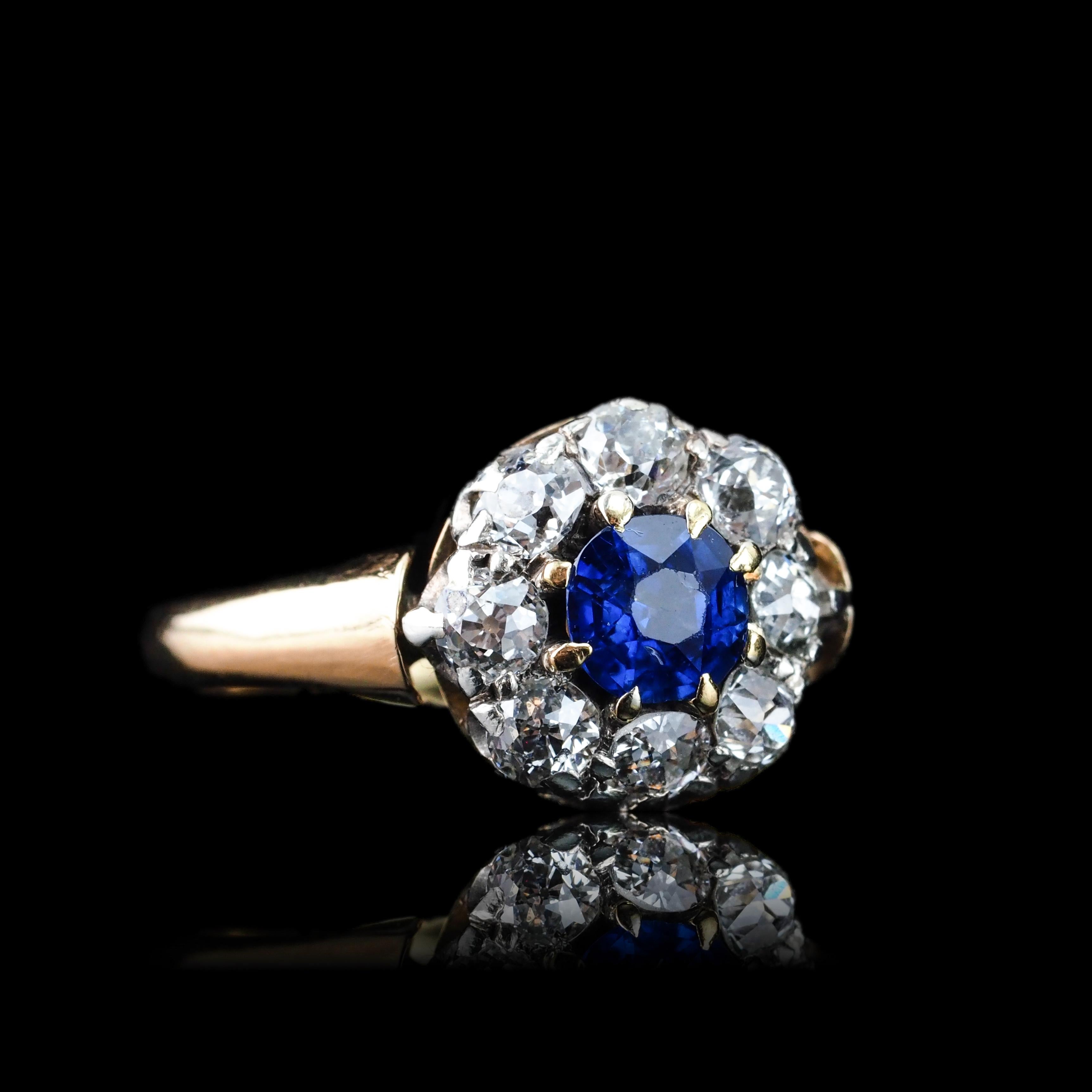 Antique Victorian Sapphire & Diamond 18K Gold Cluster Ring - c.1900 8