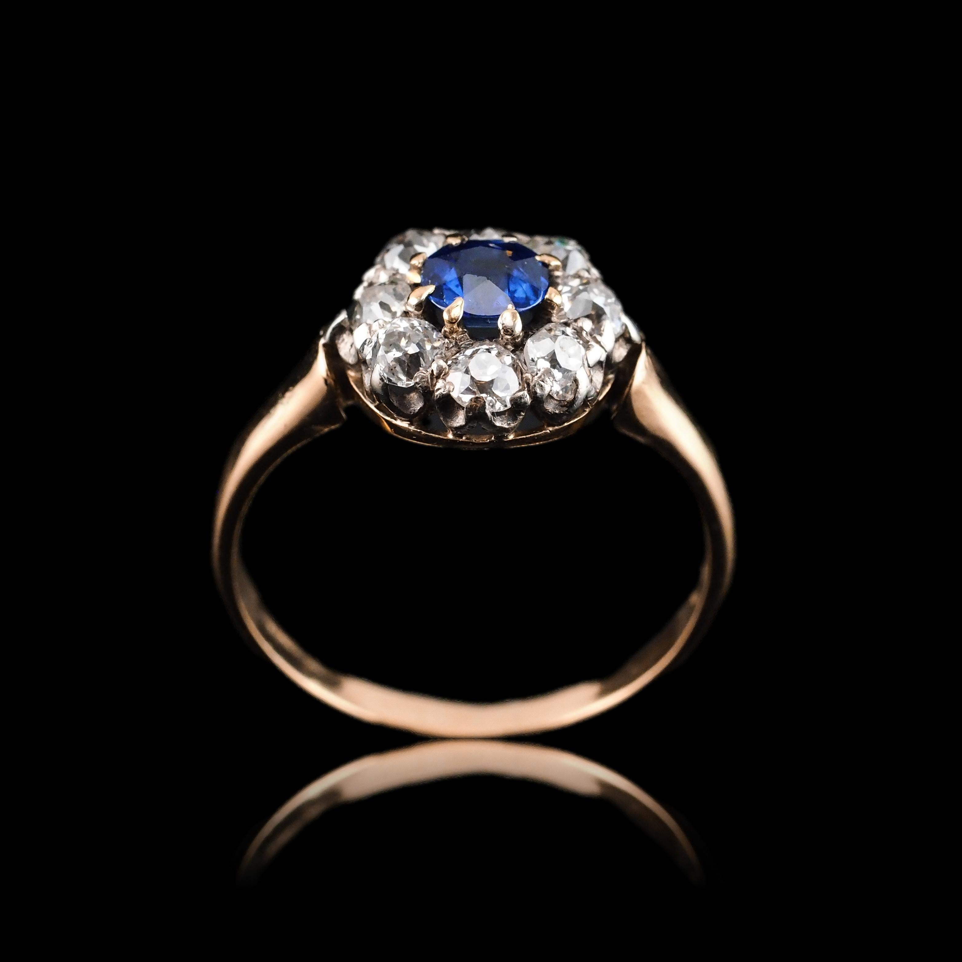 Antique Victorian Sapphire & Diamond 18K Gold Cluster Ring - c.1900 2