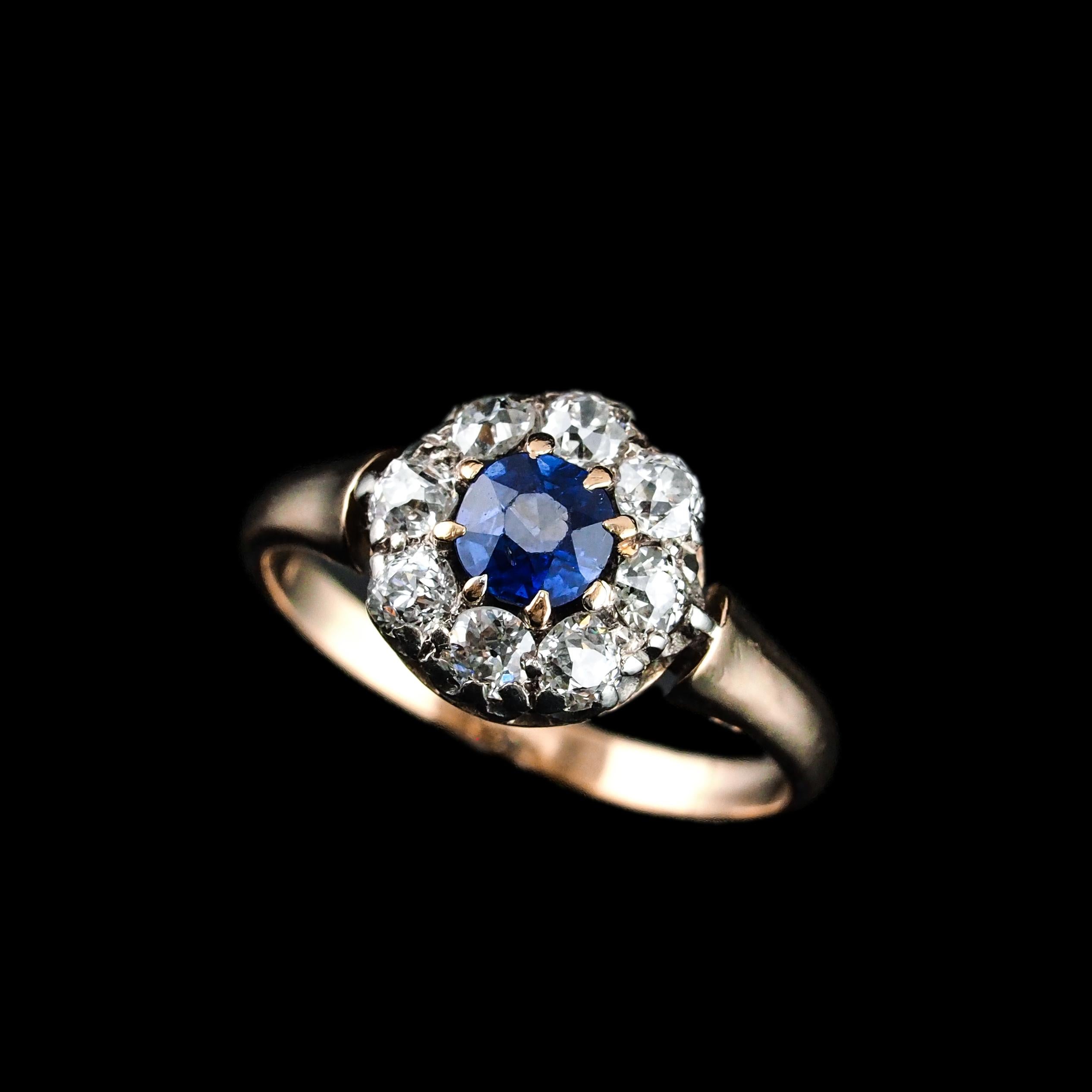 Antique Victorian Sapphire & Diamond 18K Gold Cluster Ring - c.1900 4