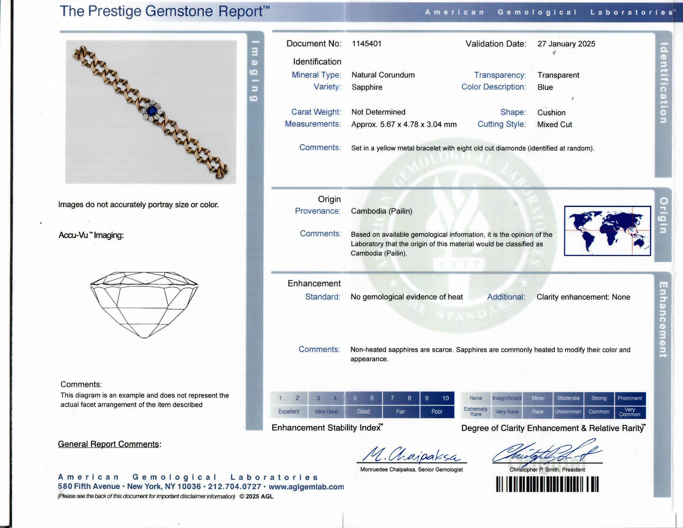 Bracelet à maillons victorien ancien en or jaune 18 carats avec saphirs et diamants, certifié AGL en vente 1
