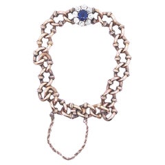 Antique Victorian Sapphire Diamond 18k Yellow Gold Link Bracelet, AGL Certified