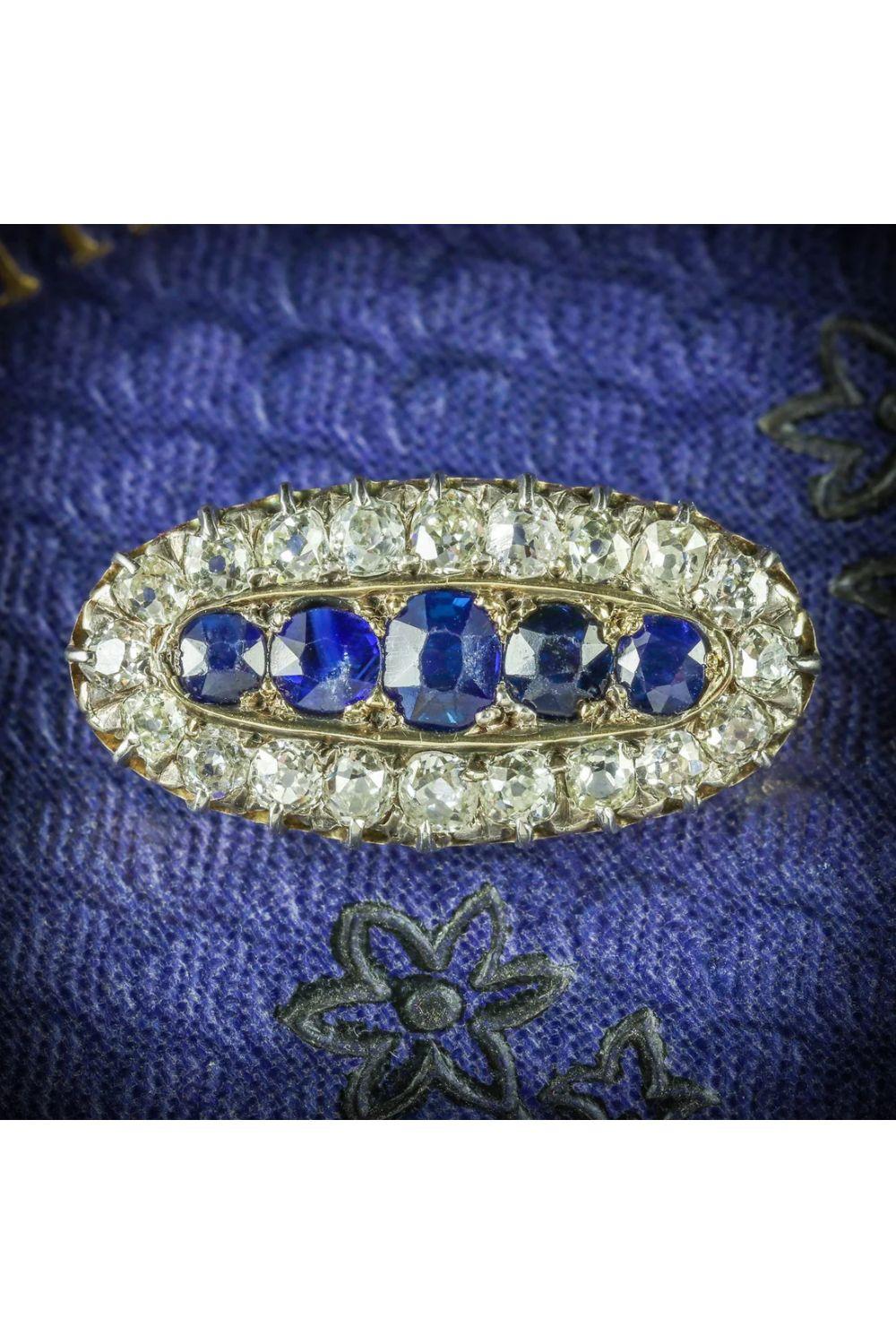 Antique Victorian Sapphire Diamond Brooch 1.5ct Sapphire 2ct Diamond In Good Condition For Sale In Kendal, GB