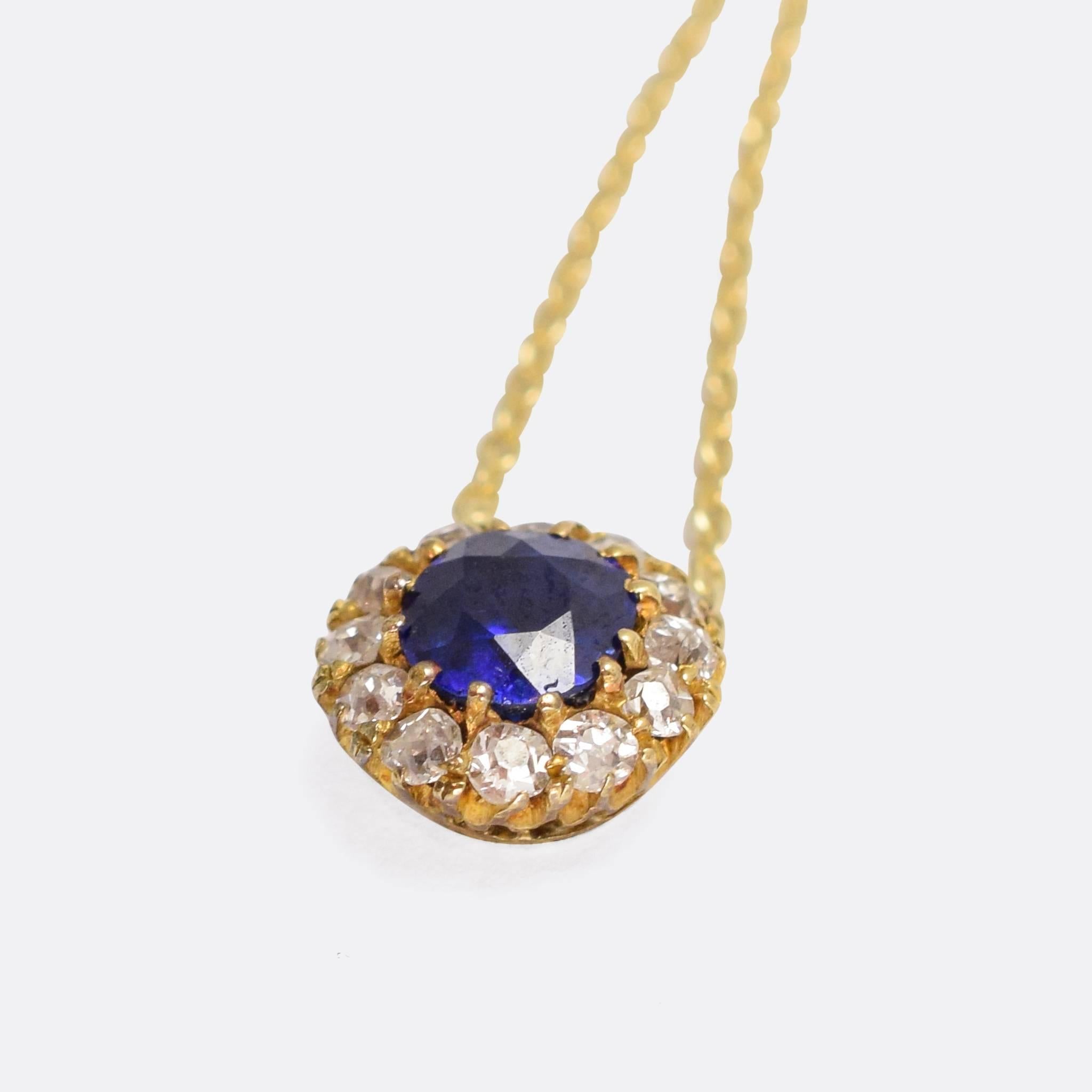 Late Victorian Antique Victorian Sapphire Diamond Cluster Necklace