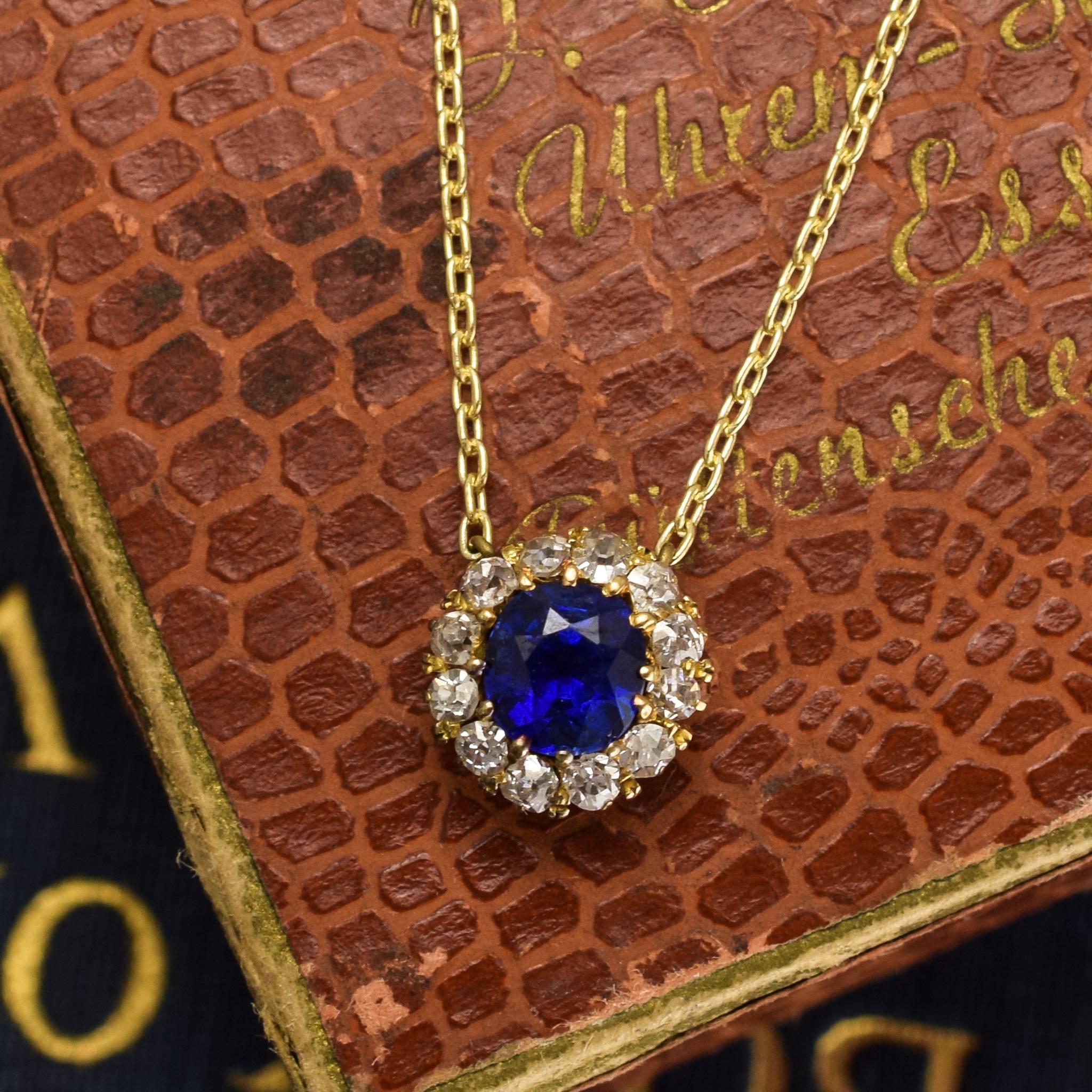 Women's Antique Victorian Sapphire Diamond Cluster Necklace