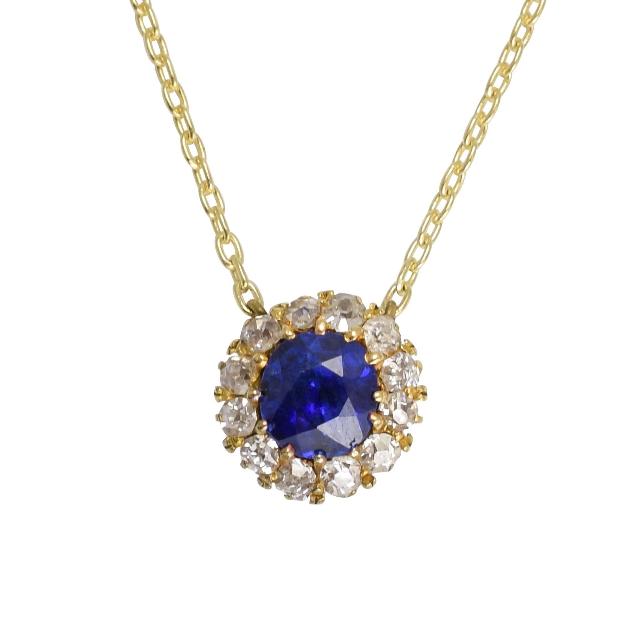 Antique Victorian Sapphire Diamond Cluster Necklace