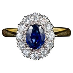 Antique Victorian Sapphire Diamond Cluster Ring 18 Carat Gold, circa 1900