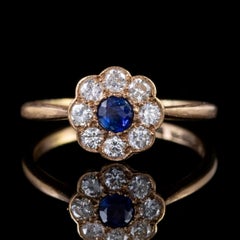 Antique Victorian Sapphire Diamond Cluster Ring 18 Carat Gold, circa 1900