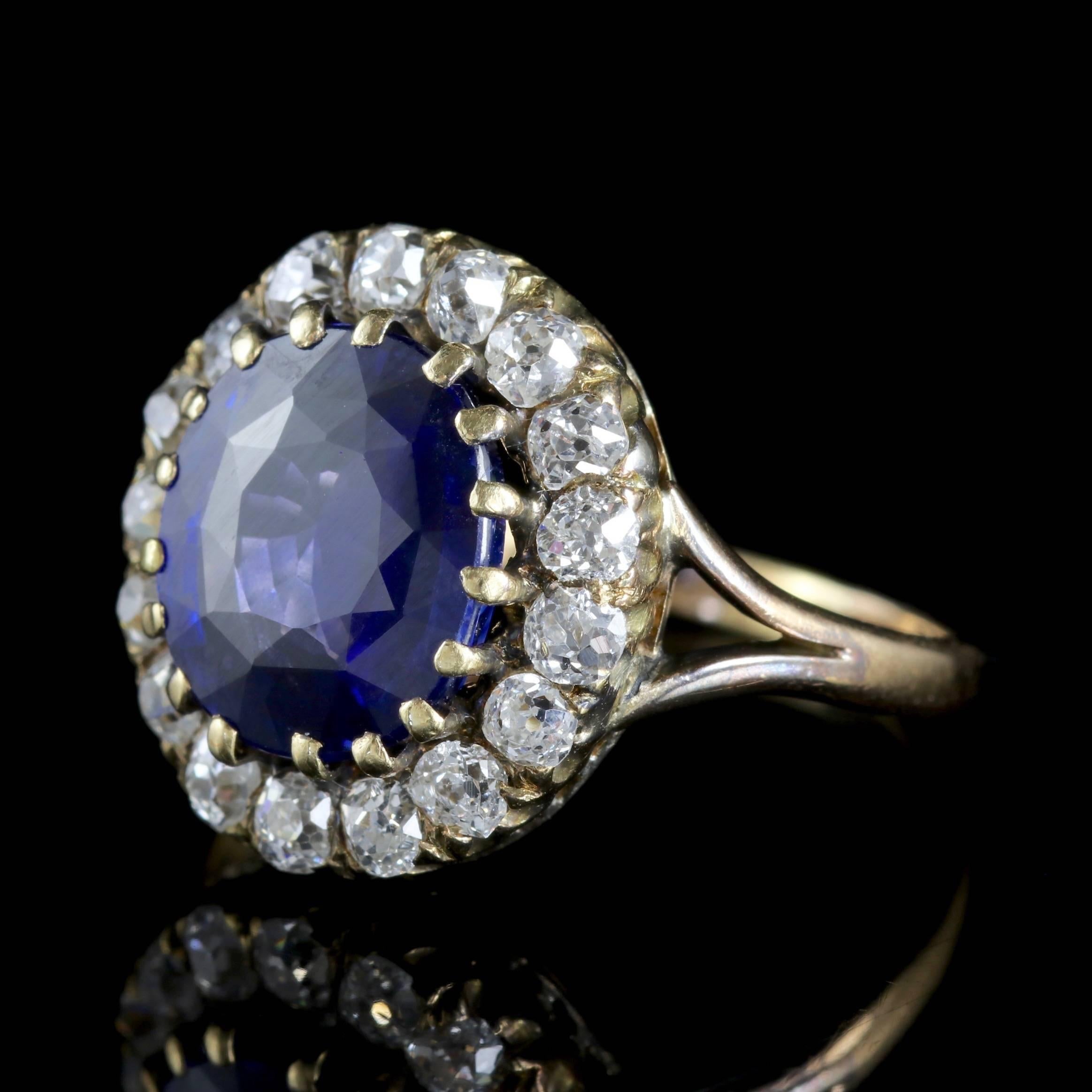 To read more please click continue reading below-

This magnificent antique cluster ring is set with a 3.60ct natural blue Sapphire, all original from the Victorian era, Circa 1880. 

The Sapphire is natural, heat may have been applied to bring out