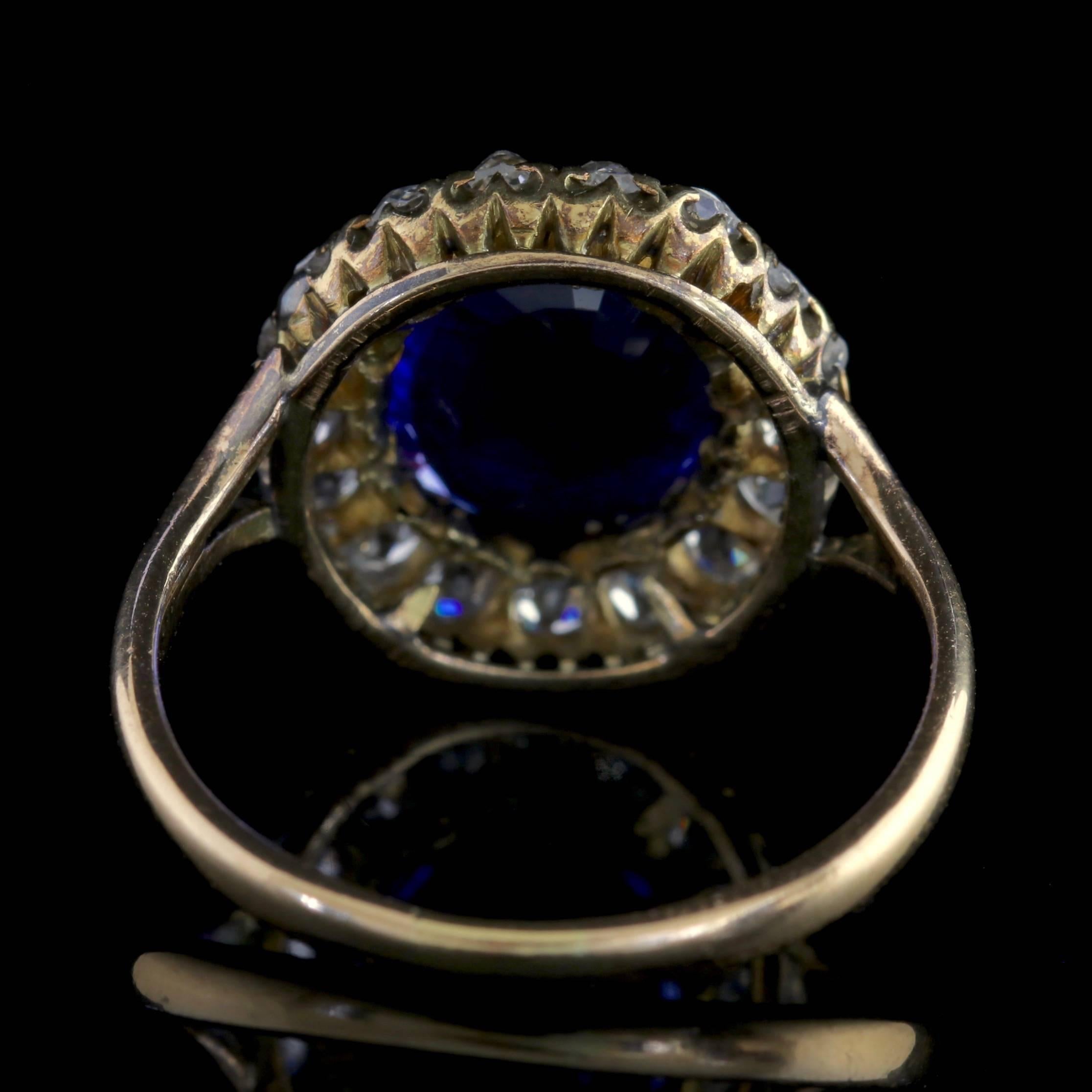 Antique Victorian Sapphire Diamond Cluster Ring, circa 1880 In Excellent Condition In Lancaster, Lancashire