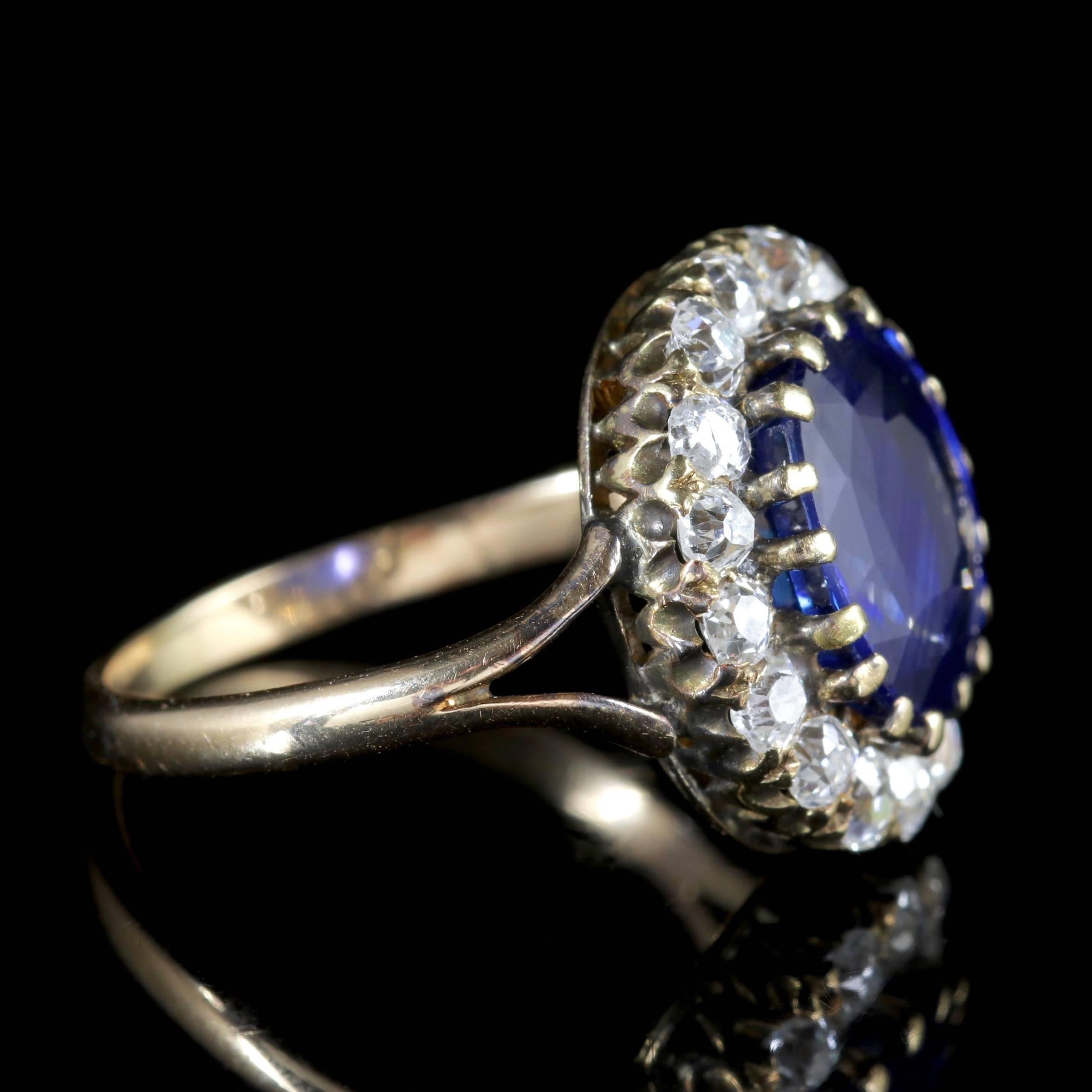 Women's Antique Victorian Sapphire Diamond Cluster Ring, circa 1880