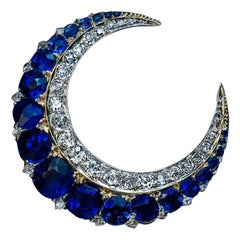 Antique Victorian Sapphire Diamond Crescent Brooch