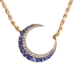 Antique Victorian Sapphire Diamond Crescent Moon Necklace