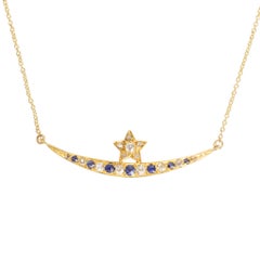 Antique Victorian Sapphire Diamond "Crescent and Star" Necklace