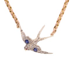 Antique Victorian Sapphire Diamond "Diving Swallow" Necklace