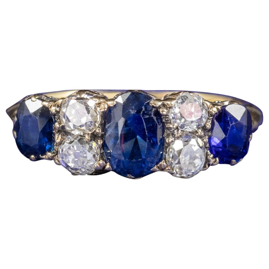 Antique Victorian Sapphire Diamond Five-Stone Ring 18 Carat Gold, circa 1900