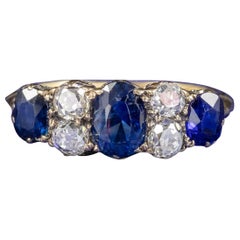 Antique Victorian Sapphire Diamond Five-Stone Ring 18 Carat Gold, circa 1900