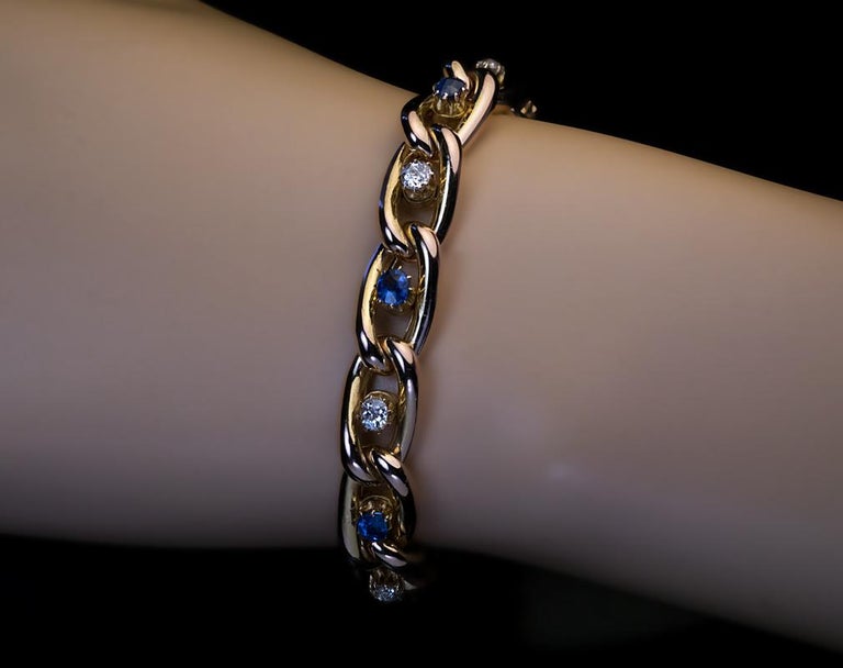 Antique Victorian Sapphire Diamond Gold Link Bracelet at 1stDibs