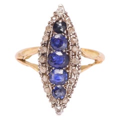 Antique Victorian Sapphire Diamond Marquise Cluster Ring