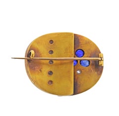 Broche ancienne victorienne en or avec saphirs, diamants et perles