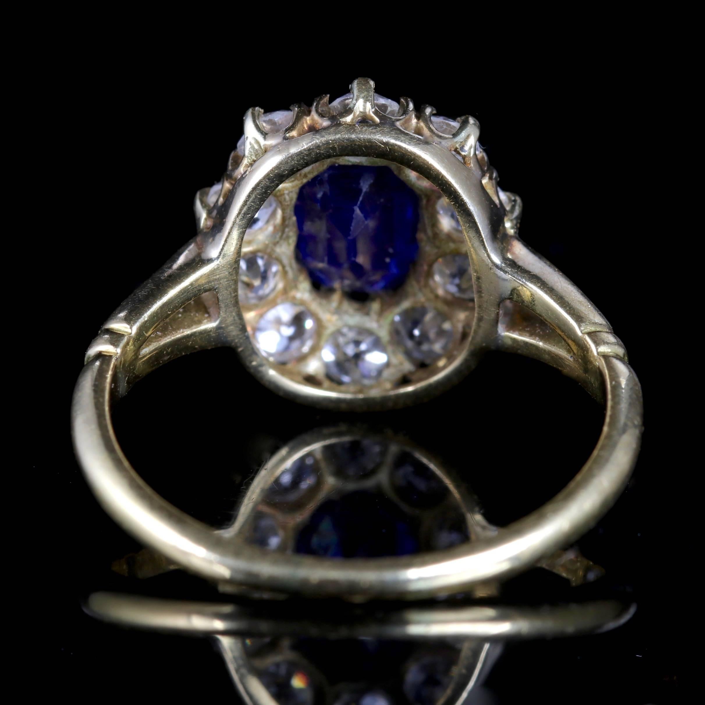 Women's Antique Victorian Sapphire Diamond Ring 18 Carat Gold, circa 1900