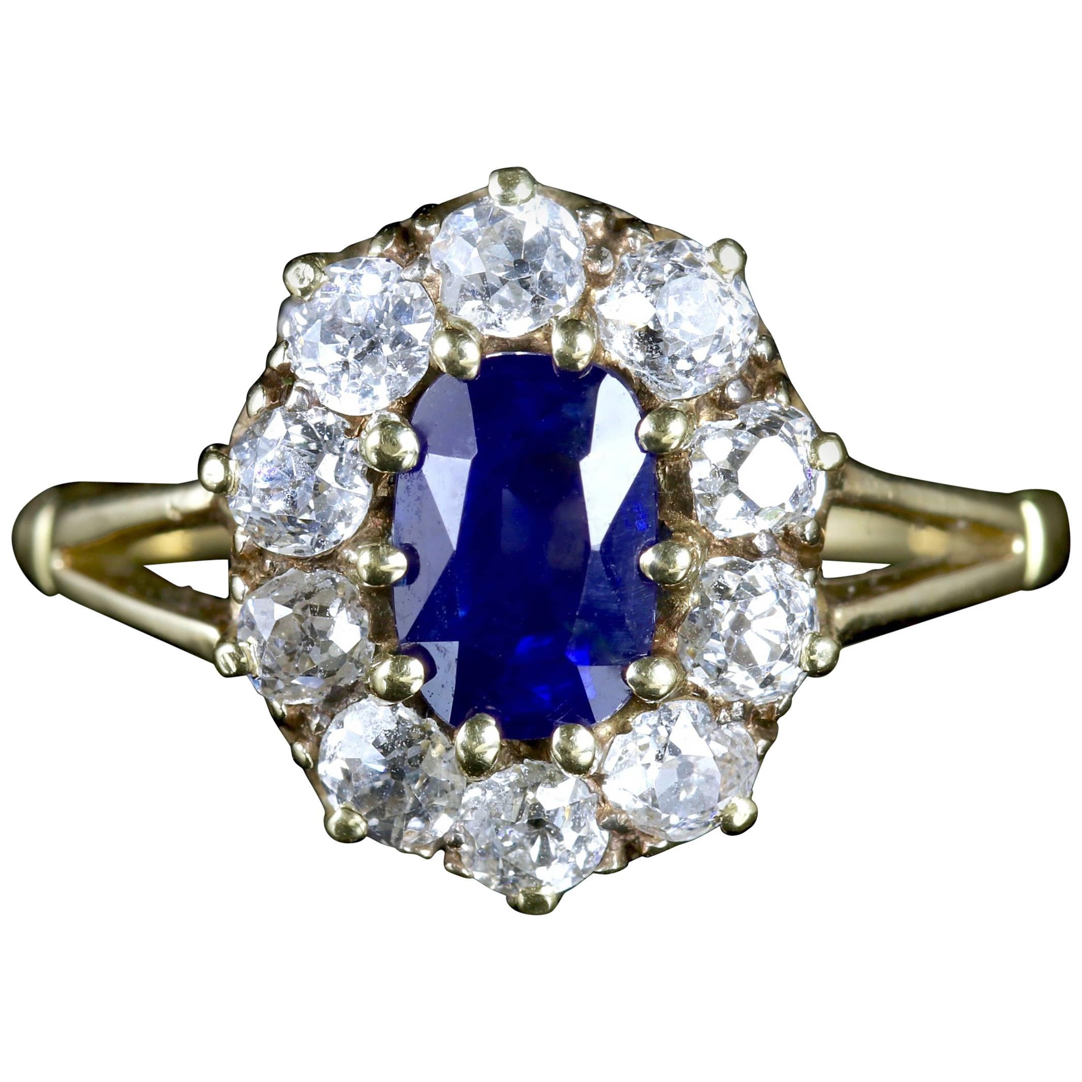 Antique Victorian Sapphire Diamond Ring 18 Carat Gold, circa 1900