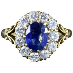 Antique Victorian Sapphire Diamond Ring 18 Carat Gold, circa 1900