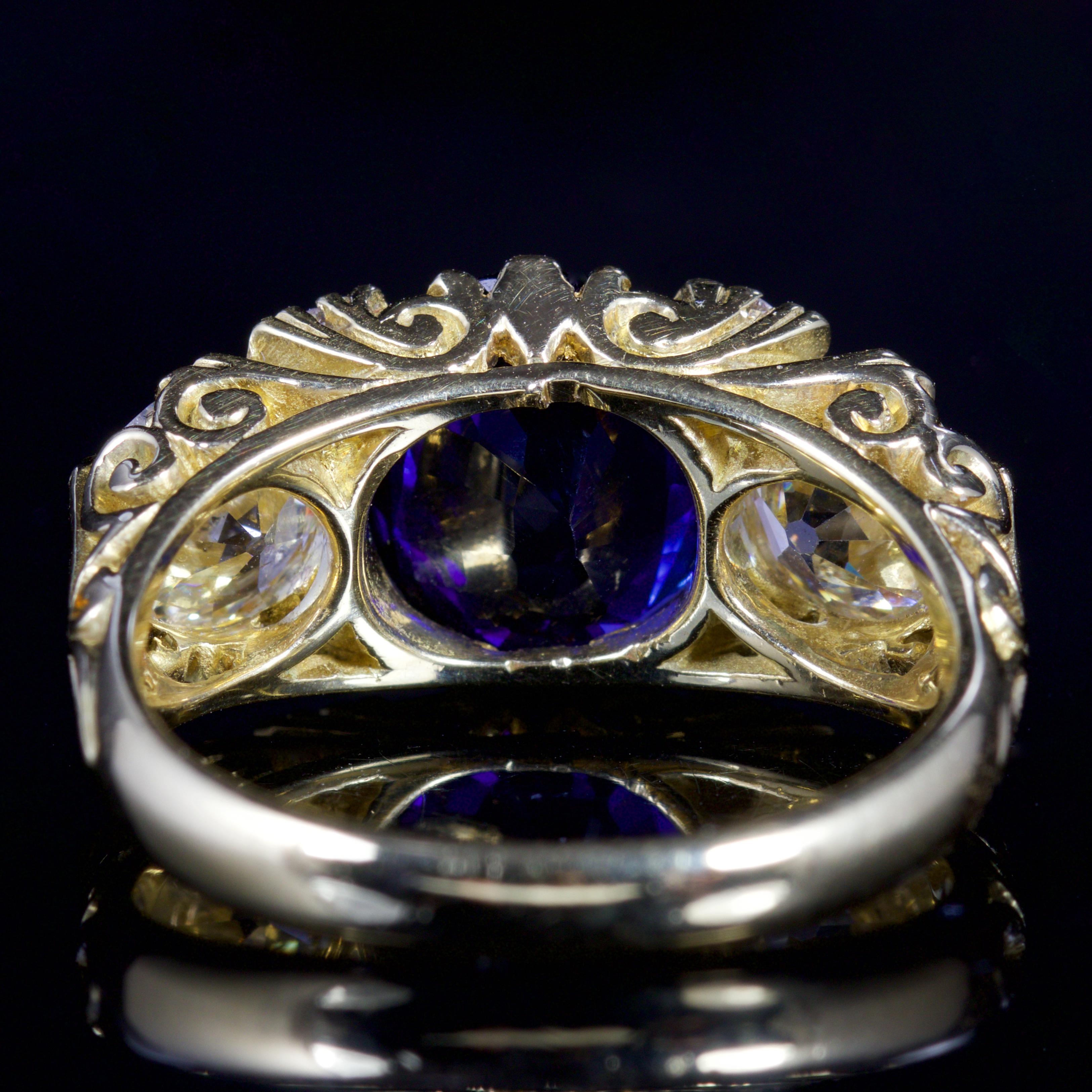 Antique Victorian Sapphire Diamond Ring 3.92 Carat Sapphire 18 Carat, circa 1880 In Excellent Condition For Sale In Lancaster, Lancashire