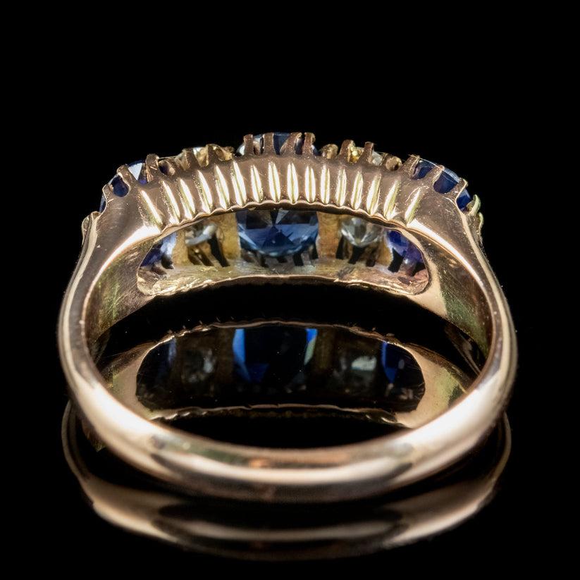 Old Mine Cut Antique Victorian Sapphire Diamond Ring in 2 Carat of Sapphire, circa 1900 For Sale