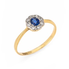 Antique Victorian Sapphire Diamond Ring Vintage 18k Gold Gemstone Engagement