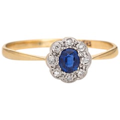 Antique Victorian Sapphire Diamond Ring Vintage 18k Gold Gemstone Engagement