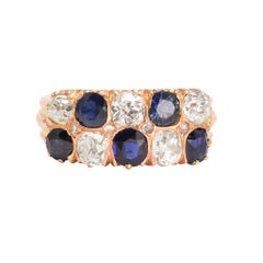 Antique Victorian Sapphire Diamond Rose Gold Chequerboard Ring