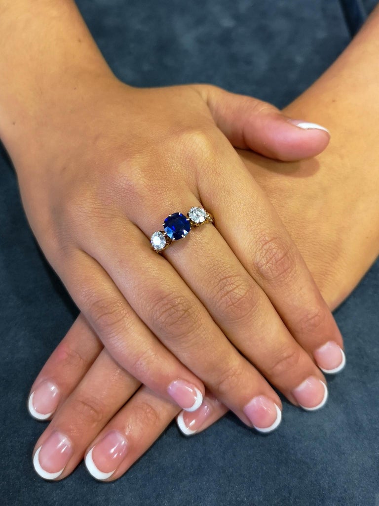 Antique Victorian Sapphire and Diamond ThreeStone Engagement Ring, circa 1880 For Sale at 1stdibs