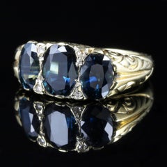 Antique Victorian Sapphire Diamond Trilogy Ring 18 Carat Gold, circa 1900