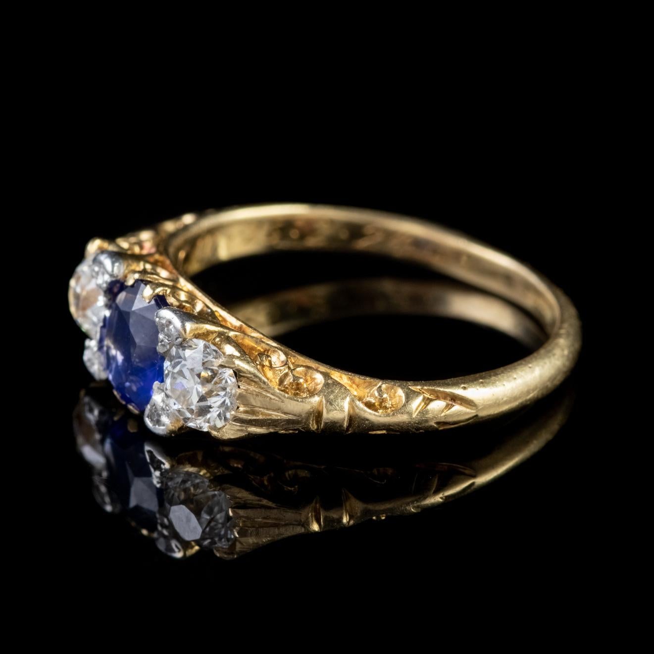 Women's Antique Victorian Sapphire Diamond Trilogy Ring 18 Carat Gold, circa 1900
