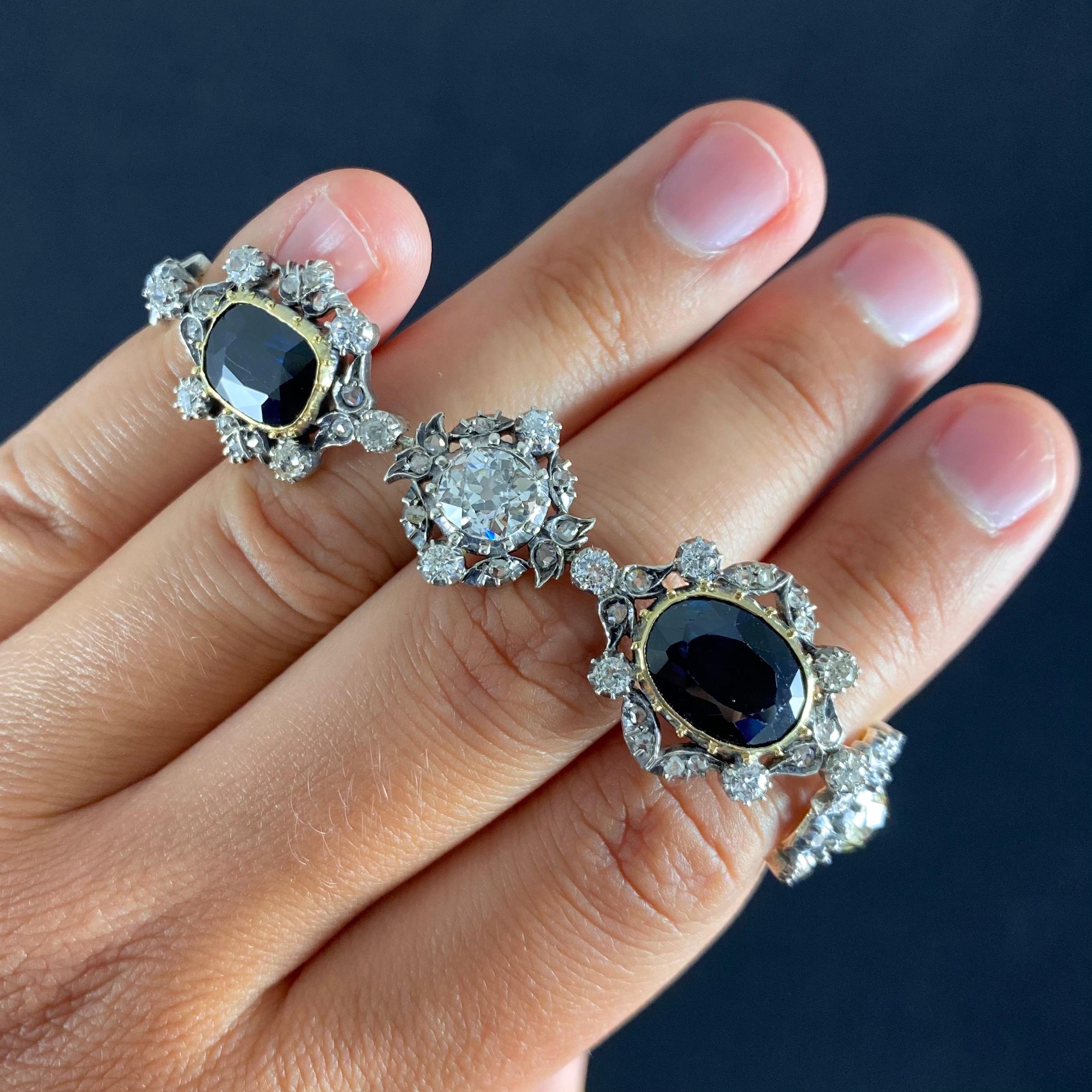 Antique Victorian Sapphire Old Mine Cut Diamond Bracelet Gold Silver 1890s For Sale 7