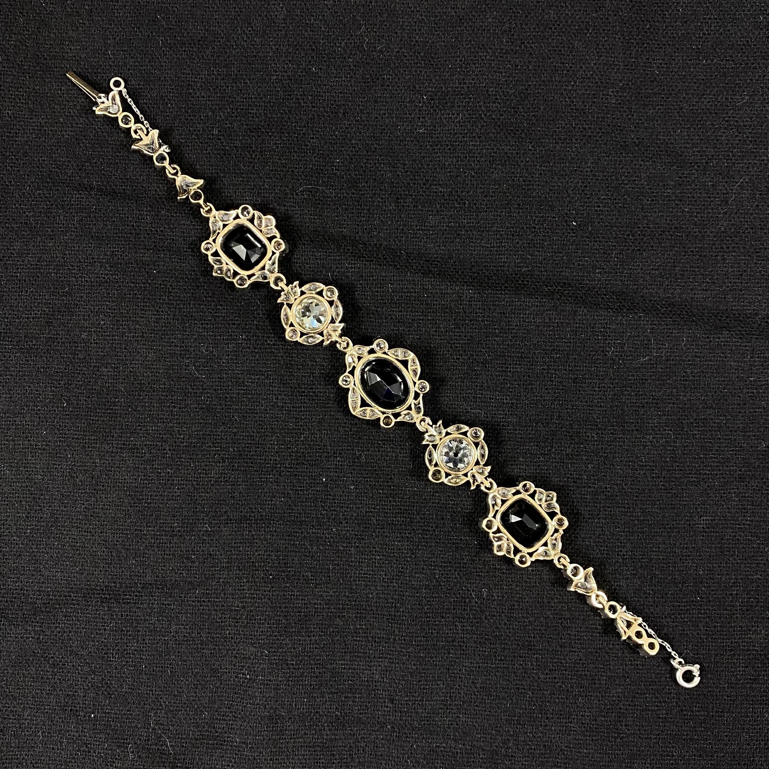 Antique Victorian Sapphire Old Mine Cut Diamond Bracelet Gold Silver 1890s For Sale 11