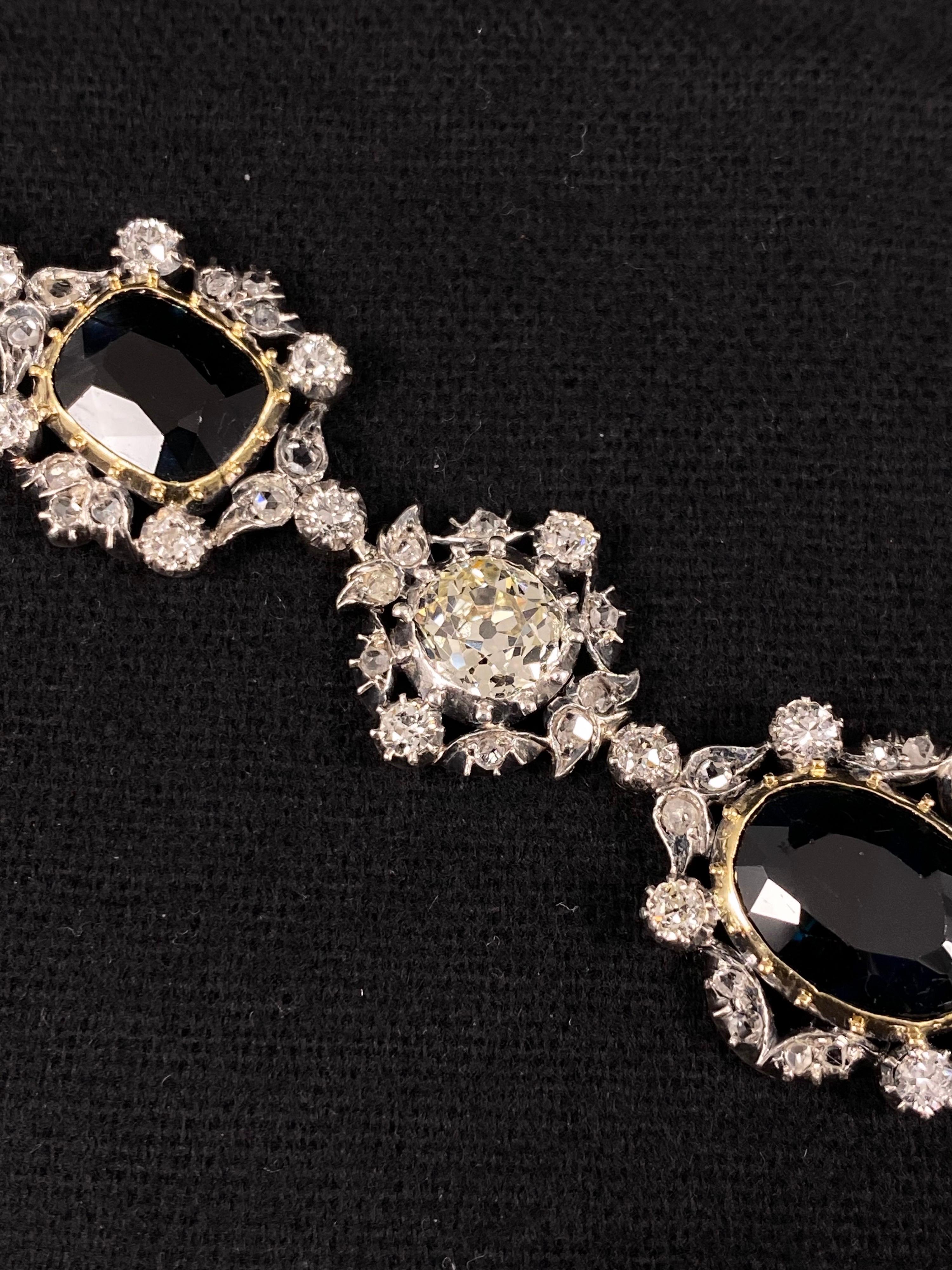 Antique Victorian Sapphire Old Mine Cut Diamond Bracelet Gold Silver 1890s For Sale 13