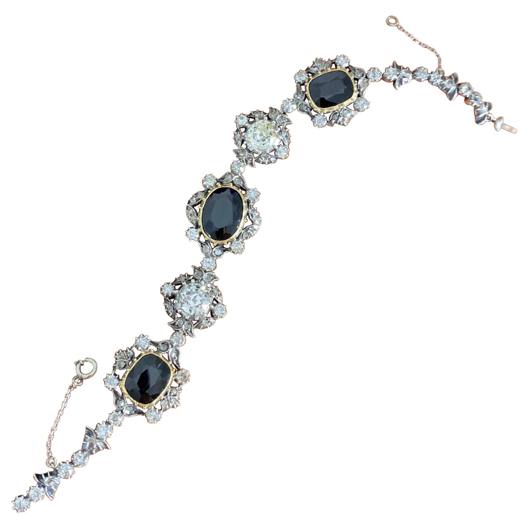 Antique Victorian Sapphire Old Mine Cut Diamond Bracelet Gold Silver 1890s