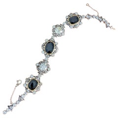 Antique Victorian Sapphire Old Mine Cut Diamond Bracelet Gold Silver 1890s