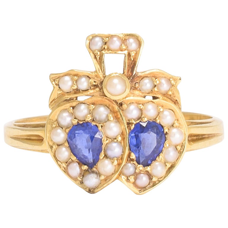 Antique Victorian Sapphire Pearl Double Heart Ring at 1stDibs pearl heart ring