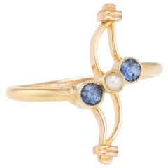 Antique Victorian Sapphire Pearl Ring Vintage 14 Karat Gold Estate Jewelry