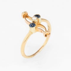 Antique Victorian Sapphire Pearl Ring Vintage 14 Karat Gold Estate Jewelry