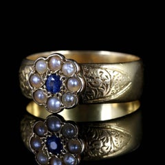 Antique Victorian Sapphire Pearl Wedding Band Ring 18 Carat, circa 1900
