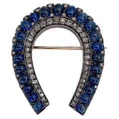 Antique Victorian Sapphire Rose Cut Diamond Horseshoe Brooch