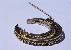Antique Victorian Sapphires Diamonds Crescent Rose Gold Silver Moon Brooch