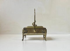 Antique Victorian Sardine Box in Brass & Frosted Glass, 19th century